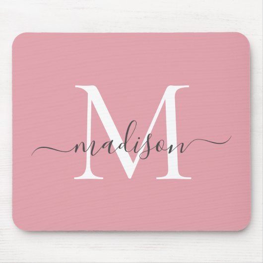 Girly Blush Pink Grey Monogram Elegant Chic Script Muismat (Voorkant)