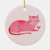 Girly Blush Pink Heart Cat Keramisch Ornament (Achterkant)