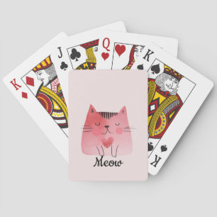 Girly Blush Pink Heart Cat Pokerkaarten