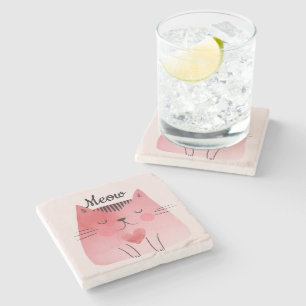 Girly Blush Pink Heart Cat Stenen Onderzetter