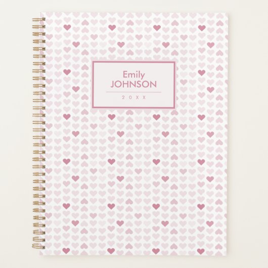 Girly Blush Pink Heart Pattern Planner (Voorkant)