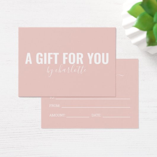 Girly Blush Pink Minimalist Gift Sertificate Visitekaartje (Bureau)