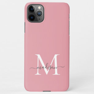 Girly Blush Pink Monogram Elegant Grey Chic Script iPhone 11Pro Max Hoesje