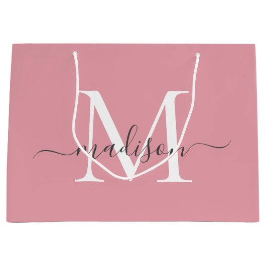 Girly Blush Pink Monogram Grijs Elegant Script Naa Groot Cadeauzakje (Voorkant)