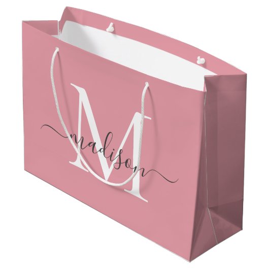Girly Blush Pink Monogram Grijs Elegant Script Naa Groot Cadeauzakje (Achterkant Gekanteld)