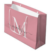 Girly Blush Pink Monogram Grijs Elegant Script Naa Groot Cadeauzakje (Voorkant Gekanteld)