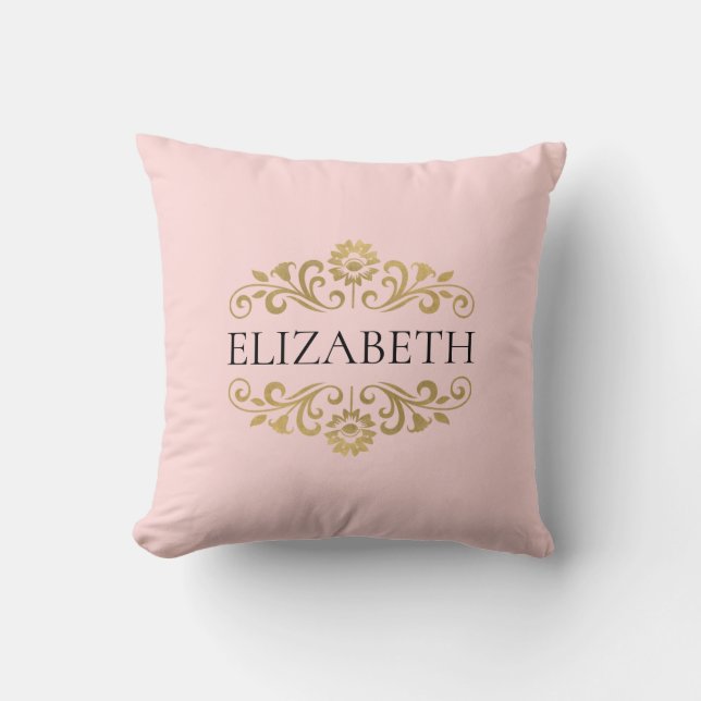 Girly Blush Pink Monogram Name Sierkussen (Voorkant)