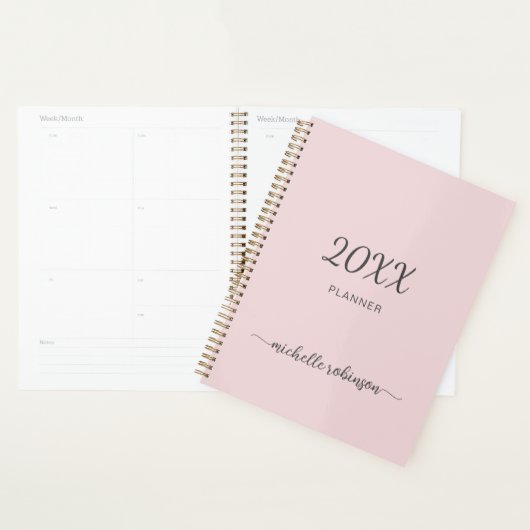 Girly Blush Pink Monogramme Nom Script 2023 Planif (Devant avec enveloppe)