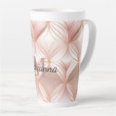 Girly Blush Pink Rose Gold Abstract Monogram Latte Mok (Rechterhoek)