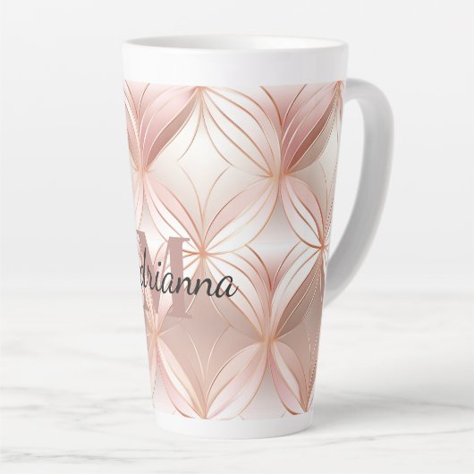 Girly Blush Pink Rose Gold Abstract Monogram Latte Mok (Rechterhoek)
