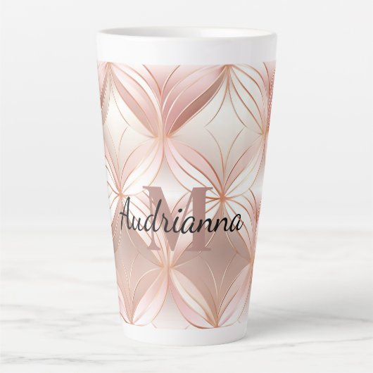 Girly Blush Pink Rose Gold Abstract Monogram Latte Mok (Voorkant)