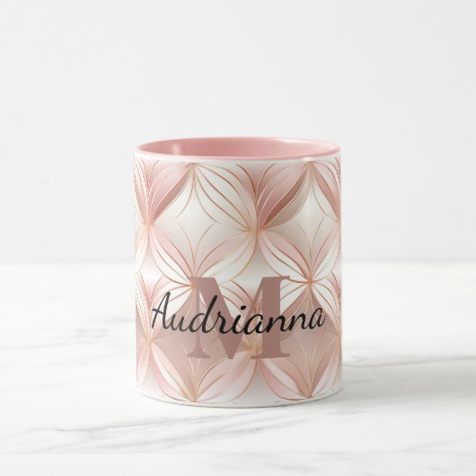 Girly Blush Pink Rose Gold Abstract Monogram Mok (Midden)