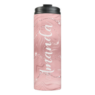 Girly Blush Pink Rose Gold Glitter Monogram Naam Thermosbeker