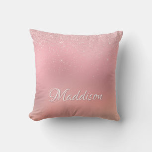 Girly Blush Pink Silver Glitter Persoonlijke naam Kussen