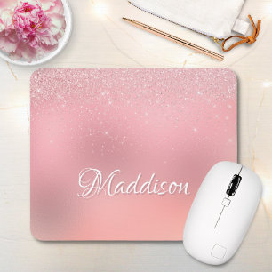 Girly Blush Pink Silver Glitter Persoonlijke naam Muismat