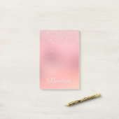 Girly Blush Pink Silver Glitter Persoonlijke naam Post-it® Notes (Op bureau)