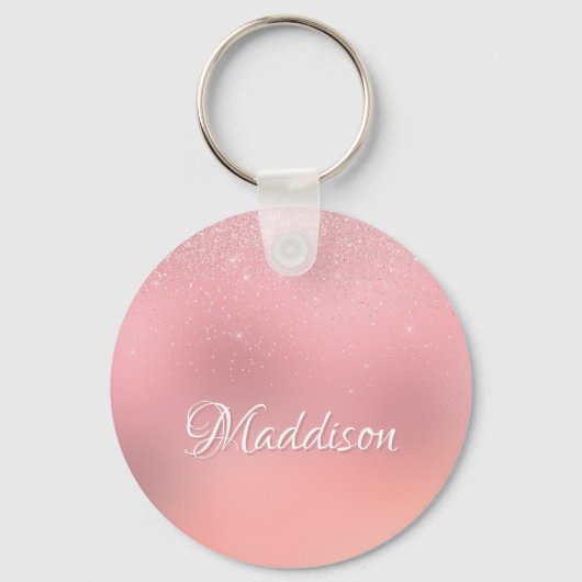 Girly Blush Pink Silver Glitter Persoonlijke naam Sleutelhanger (Voorkant)