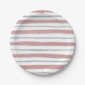 Girly Blush Pink Silver Glitter Sparkle Stripes Papieren Bordje (Voorkant)