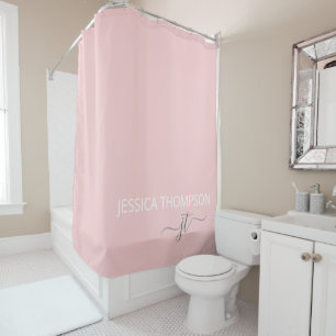 Girly Blush Pink Simple Monogram Name Douchegordijn