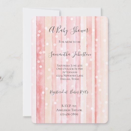 Girly Blush Pink Stripes White Dots Baby Shower Kaart (Voorkant)
