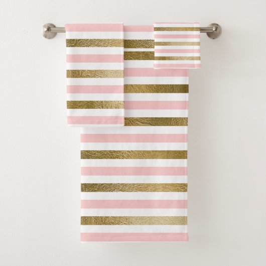 Girly Blush Pink, White en Gold Foil Patroon Bad Handdoek (Insitu)