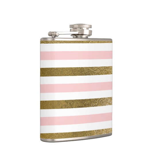 Girly Blush Pink, White en Gold Foil Patroon Heupfles (Rechts)