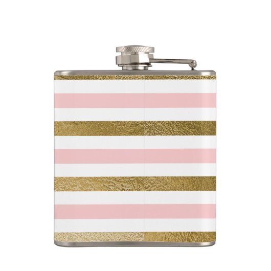 Girly Blush Pink, White en Gold Foil Patroon Heupfles (Achterkant)