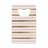 Girly Blush Pink, White en Gold Foil Patroon Kredietkaart Flessenopener (Voorkant)
