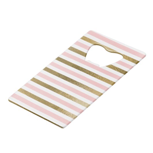 Girly Blush Pink, White en Gold Foil Patroon Kredietkaart Flessenopener (Voorkant Gekanteld)