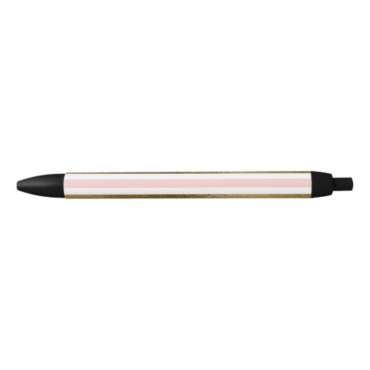 Girly Blush Pink, White en Gold Foil Patroon Zwarte Inkt Pen (Voorkant)
