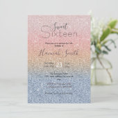 Girly Blush Roos Gold Blue Ombre Glitter Sparkles Kaart (Staand voorkant)