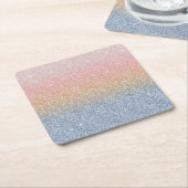 Girly Blush Roos Gold Blue Ombre Glitter Sparkles Vierkante Kartonnen Onderzetter (Schuin)