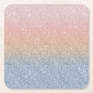 Girly Blush Roos Gold Blue Ombre Glitter Sparkles Vierkante Kartonnen Onderzetter