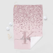 Girly Blush Roos Gold Glitter Diamond Monogrammed Golfhanddoek (Insitu)