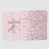Girly Blush Roos Gold Glitter Diamond Monogrammed Golfhanddoek (Horizontaal)