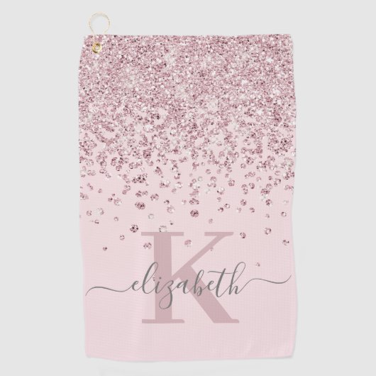 Girly Blush Roos Gold Glitter Diamond Monogrammed Golfhanddoek (Voorkant)