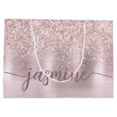 Girly Blush Roos Gold Glitter Monogram Name Script Groot Cadeauzakje (Achterkant)