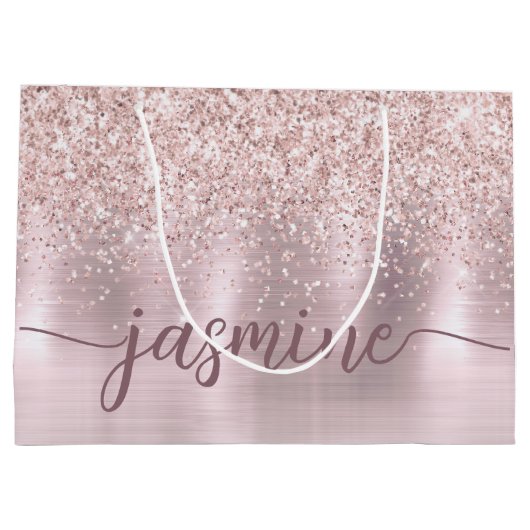 Girly Blush Roos Gold Glitter Monogram Name Script Groot Cadeauzakje (Achterkant)