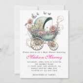 Girly Blush Roze Bloemen Buggy Wandelwagen Baby sh Kaart (Voorkant)