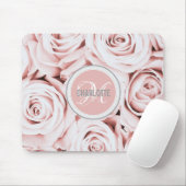 Girly blush roze bloemen monogramme naam muismat (Met muis)