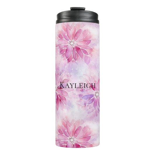 Girly Blush Roze Chic Lavendel Bloemen Thermosbeker (Voorkant)