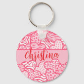 Girly Blush Roze Cute Dierenprint Harten Naam Sleutelhanger (Achterkant)