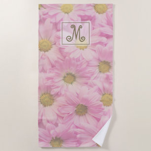Girly Blush Roze Daisies Custom Monogram Strandlaken