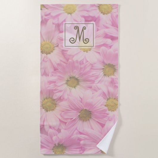 Girly Blush Roze Daisies Custom Monogram Strandlaken (Voorkant)