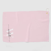 Girly Blush Roze Elegant Monogram Naam Script Golf Golfhanddoek (Horizontaal)