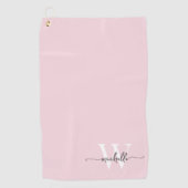Girly Blush Roze Elegant Monogram Naam Script Golf Golfhanddoek (Voorkant)