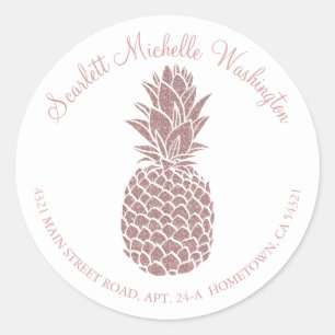 Girly Blush Roze Glitter Ananas Adres Ronde Sticker