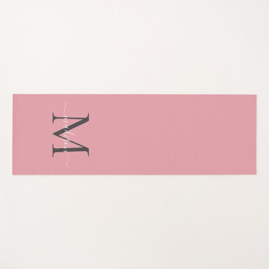 Girly Blush Roze Grijs Monogram Elegant Script Yogamat (Voorkant (horizontaal))