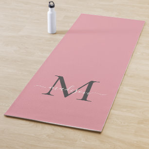 Girly Blush Roze Grijs Monogram Elegant Script Yogamat