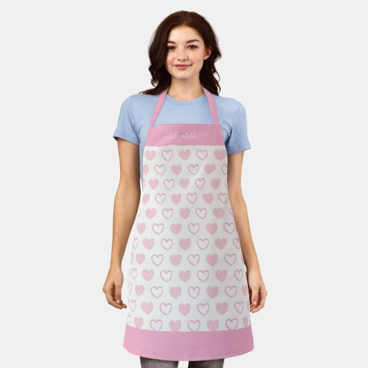 Girly Blush Roze Hart Patroon Vrouwelijk Script Schort (Gedragen)